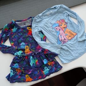 Bums & Roses 4T Girls Long Sleeve Tops Bundle: Rainbow Bats Goth My Little Pony